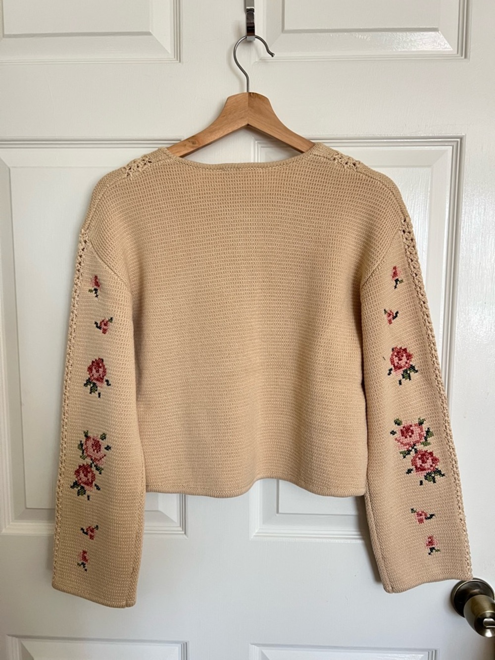 Sezane Cream Floral Knit Button-Front Women's Sweater - Picture 4 of 14
